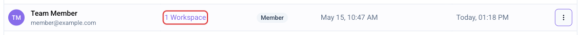 Screenshot of the Workspaces column