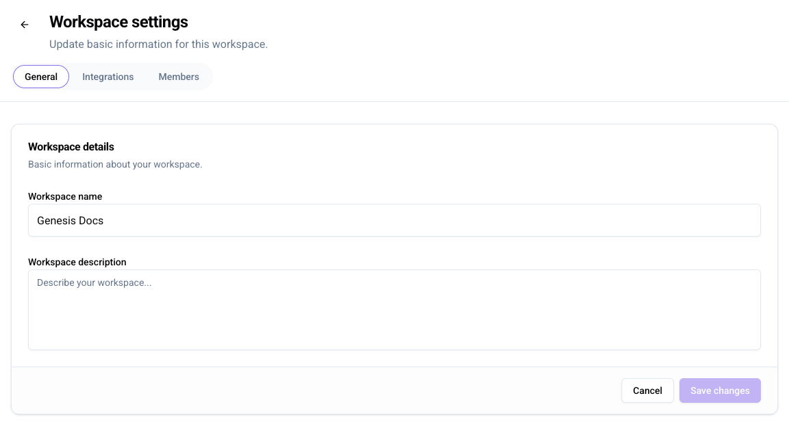 Screenshot of the workspace settings form