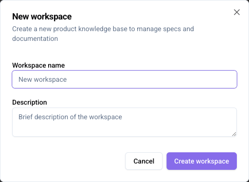 Screenshot of the new workspace dialog