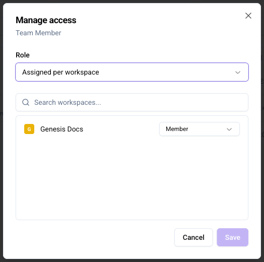 Screenshot of the Manage access dialog
